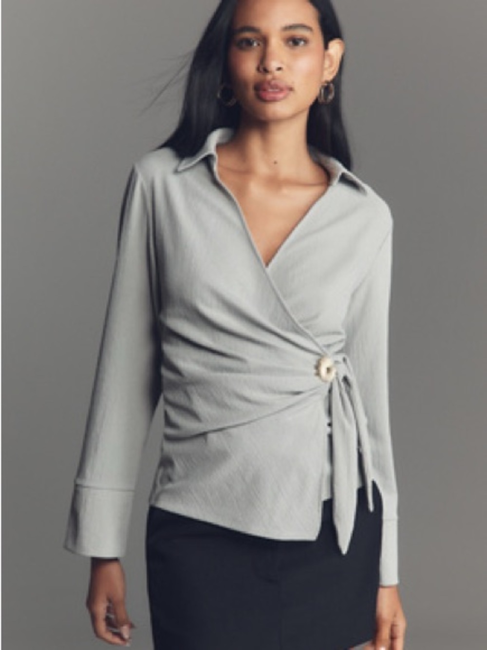 NWT Anthropologie Hardware Wrap Top Long Sleeve Gray Size Small - Picture 2 of 10